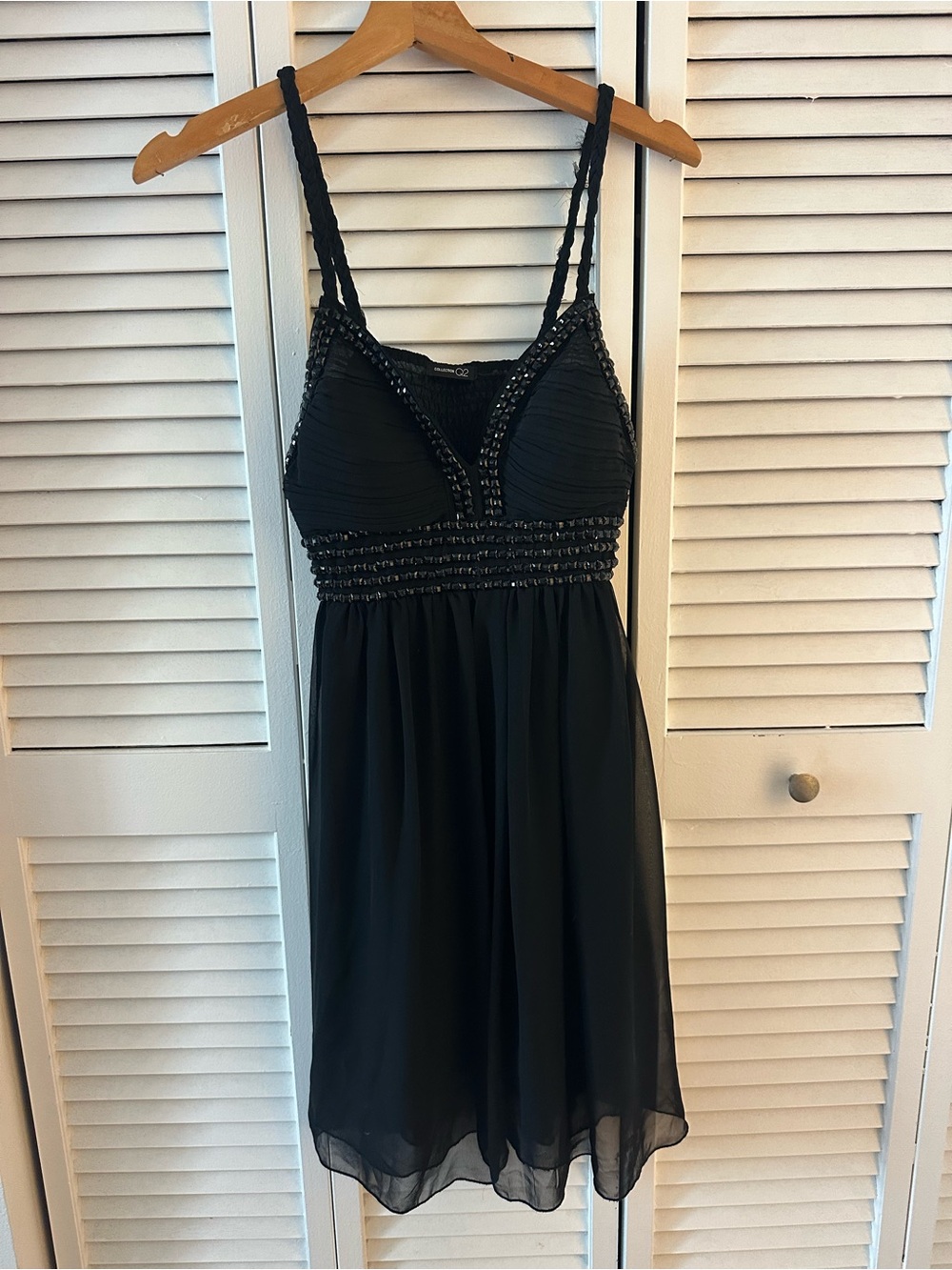Black Beaded Empire Waist Cocktail Dress
